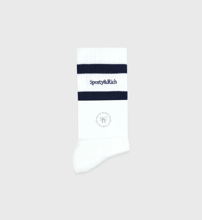 Sporty and Rich Socks Women Serif Logo Socks 8211 WhiteNavy