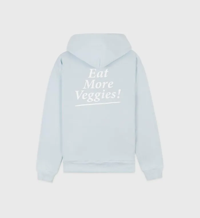 Sporty and Rich Sweatshirts Women Eat More Veggies Hoodie 8211 Baby BlueWhite