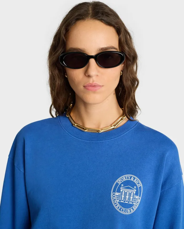 Sporty and Rich Sweatshirts Women Vendome Resort Crewneck 8211 Paris BlueWhite