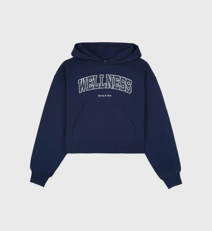 Sporty and Rich Sweatshirts Women Wellness Ivy Cropped Hoodie 8211 NavyWhite