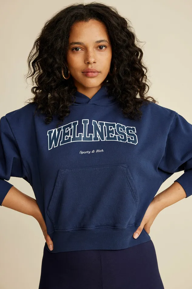 Sporty and Rich Sweatshirts Women Wellness Ivy Cropped Hoodie 8211 NavyWhite