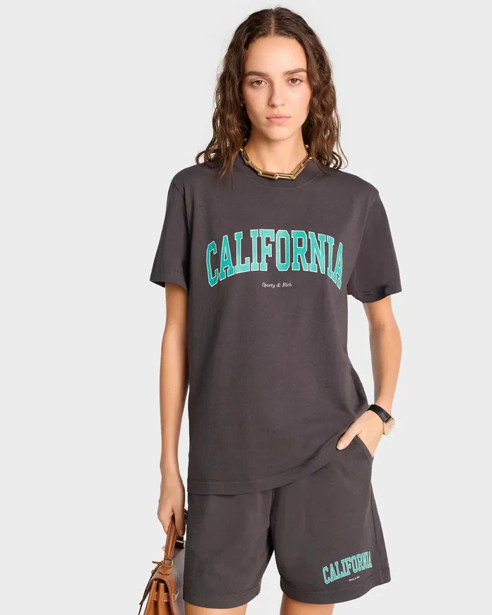 Sporty and Rich TShirts and Tops Women California TShirt 8211 Faded BlackSpring Green