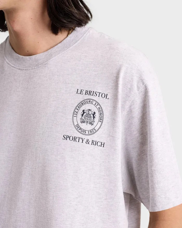 Sporty and Rich TShirts and Tops Women Crest Seal 100th T Shirt 8211 Heather GrayNavy