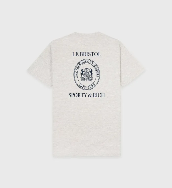 Sporty and Rich TShirts and Tops Women Crest Seal 100th T Shirt 8211 Heather GrayNavy