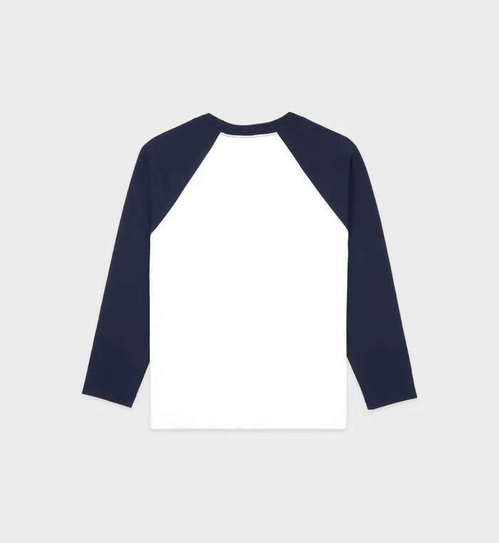Sporty and Rich TShirts and Tops Women Emblem Baseball Tee 8211 WhiteNavy