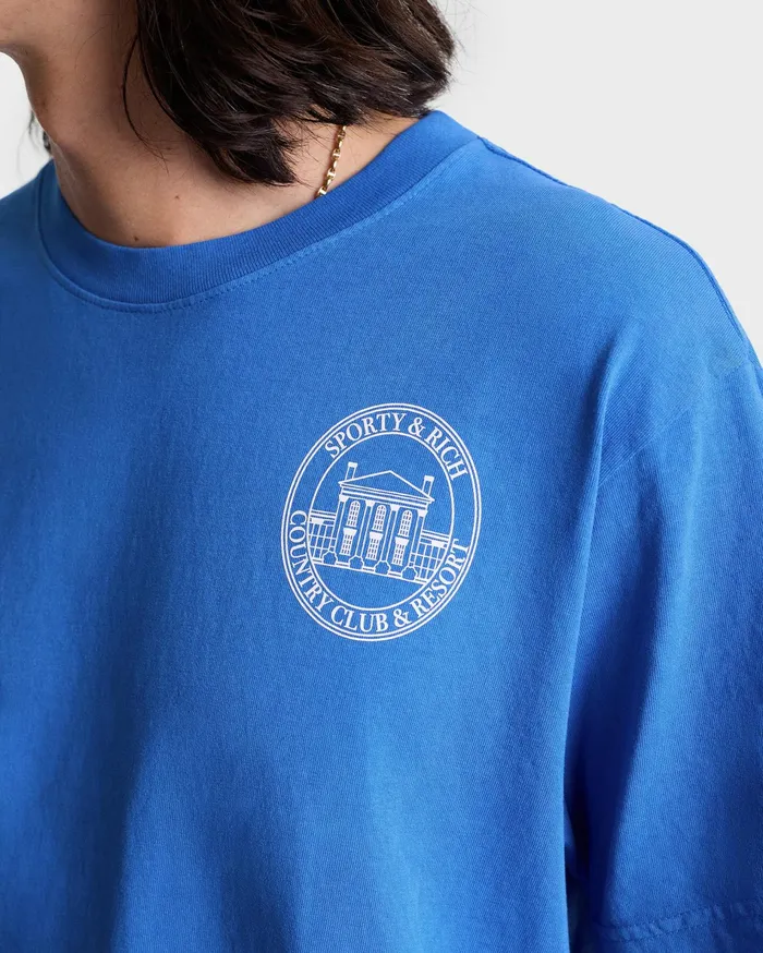 Sporty and Rich TShirts Men Vendome Resort TShirt 8211 Paris BlueWhite