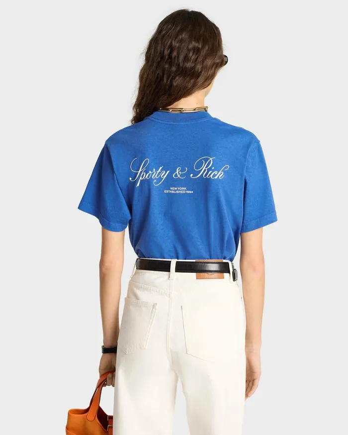 Sporty and Rich TShirts Men Vendome Resort TShirt 8211 Paris BlueWhite