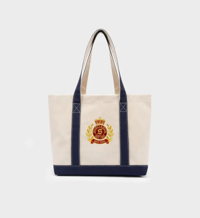 Sporty and Rich Tote Bags Women NY Crest Tote Bag 8211 NaturalNavyGold