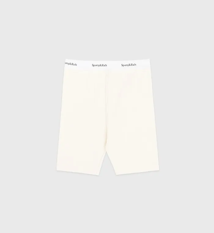 Sporty and Rich Underwear Women Serif Logo Ribbed Biker Short 8211 Cream