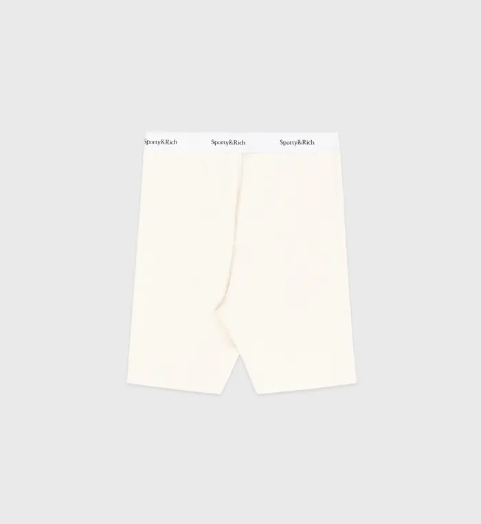 Sporty and Rich Underwear Women Serif Logo Ribbed Biker Short 8211 Cream