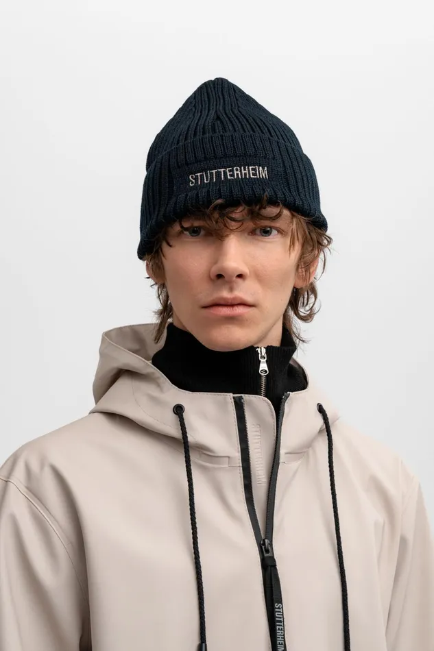 Stutterheim Logo Beanie Navy Women Beanies