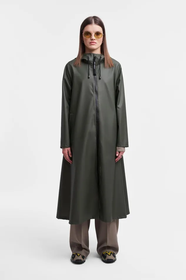 Stutterheim Mosebacke Long Lightweight Zip Raincoat Green Women Winter Coats