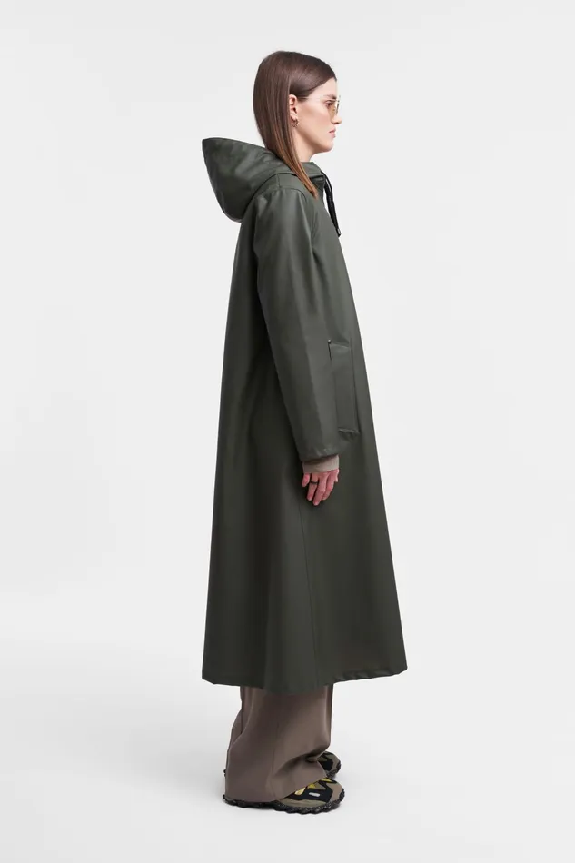 Stutterheim Mosebacke Long Lightweight Zip Raincoat Green Women Winter Coats