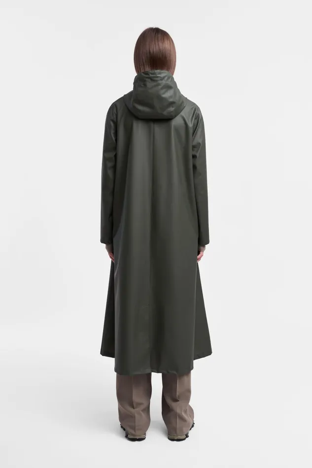Stutterheim Mosebacke Long Lightweight Zip Raincoat Green Women Winter Coats