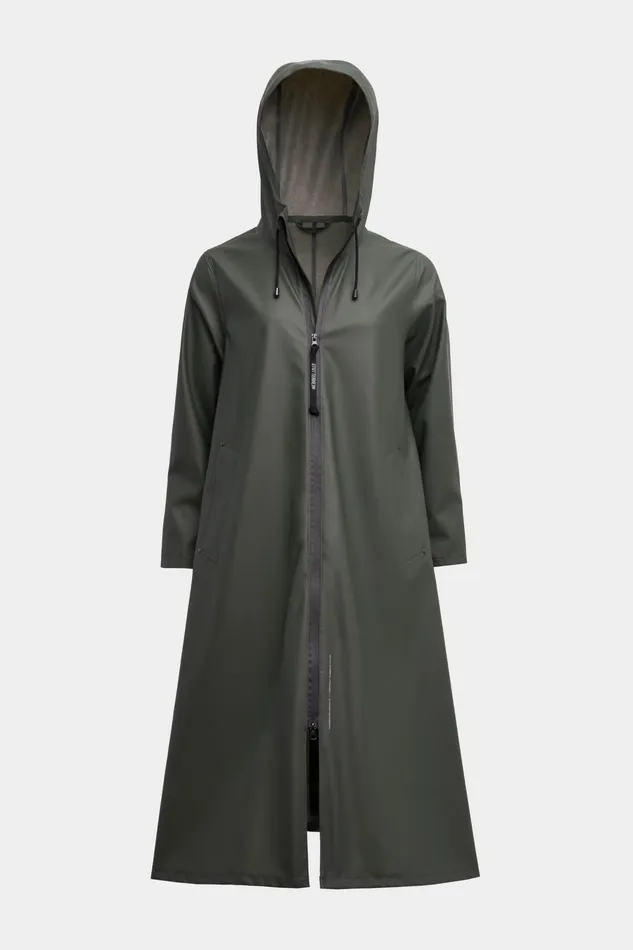 Stutterheim Mosebacke Long Lightweight Zip Raincoat Green Women Winter Coats