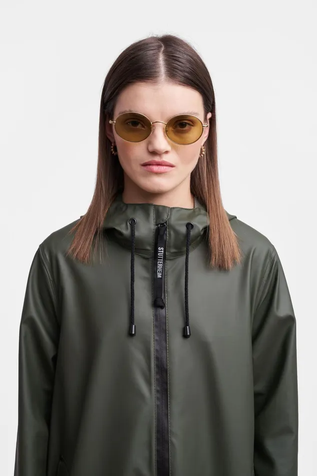 Stutterheim Mosebacke Long Lightweight Zip Raincoat Green Women Winter Coats