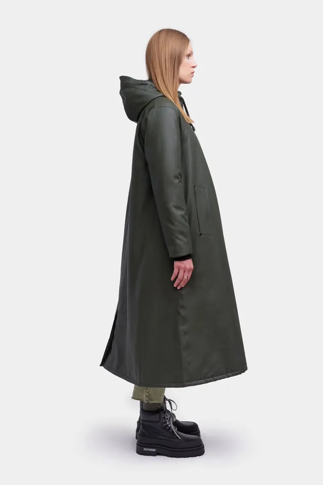 Stutterheim Mosebacke Long Winter Jacket Green Women Long Raincoats