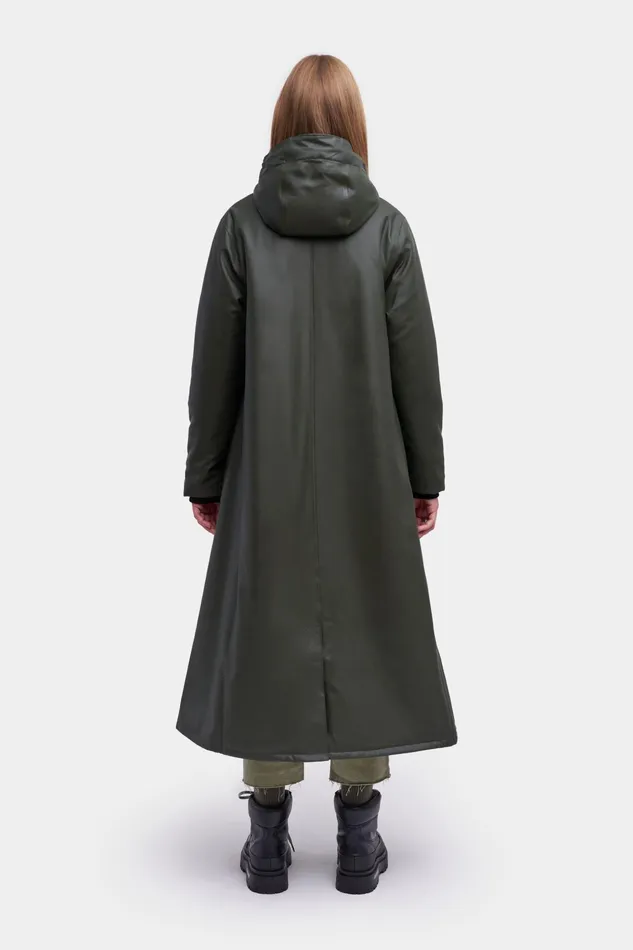 Stutterheim Mosebacke Long Winter Jacket Green Women Long Raincoats