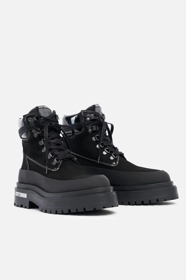 Stutterheim Road Walker Nubuck Black Women Lace Up Boots