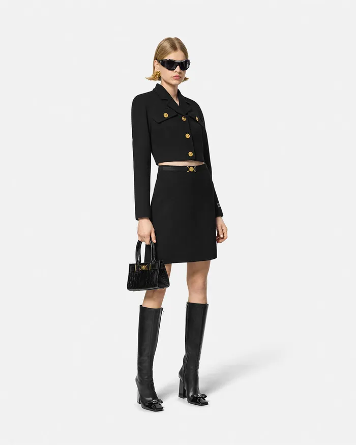 Suits Women Versace Medusa 03995 WoolBlend ALine Skirt Black