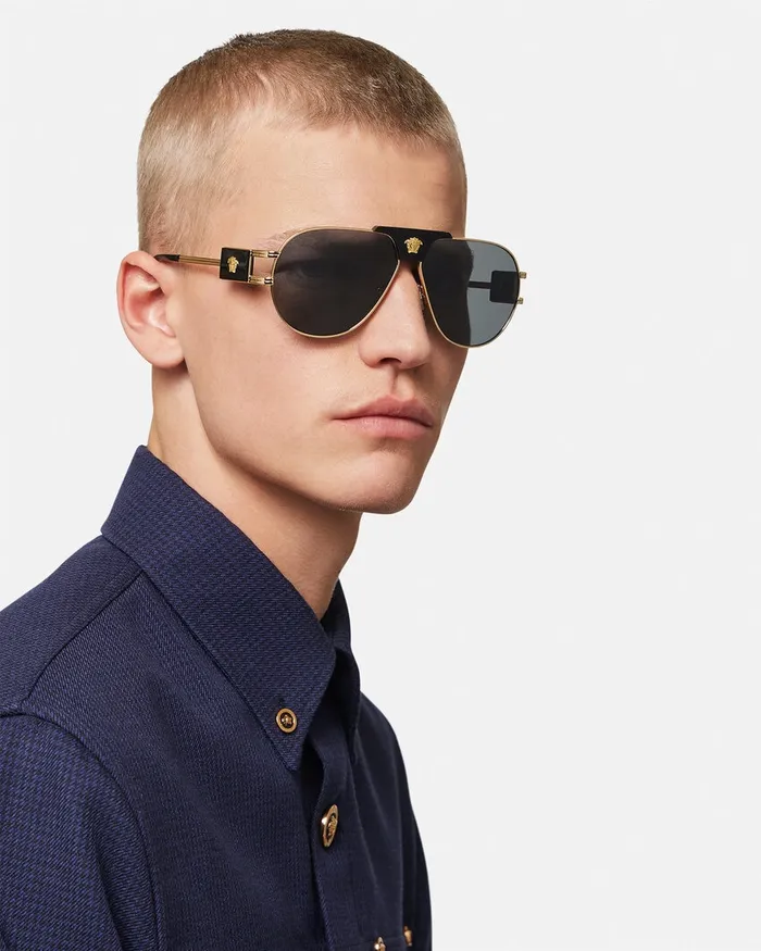 Sunglasses Men Versace Pilot Sunglasses Blackgold