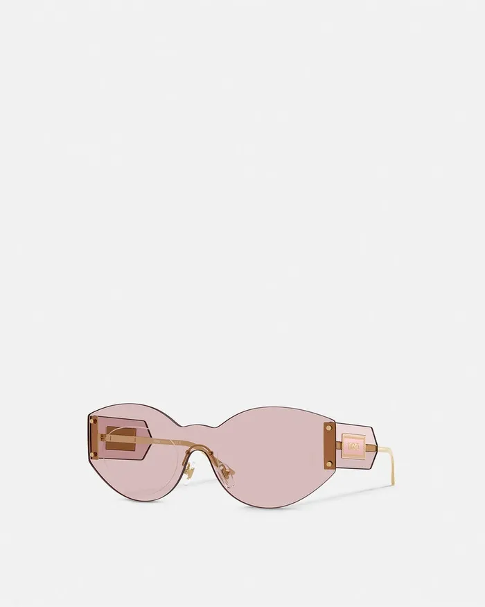 Sunglasses Women Versace Damier Plaque Shield Sunglasses Goldpink