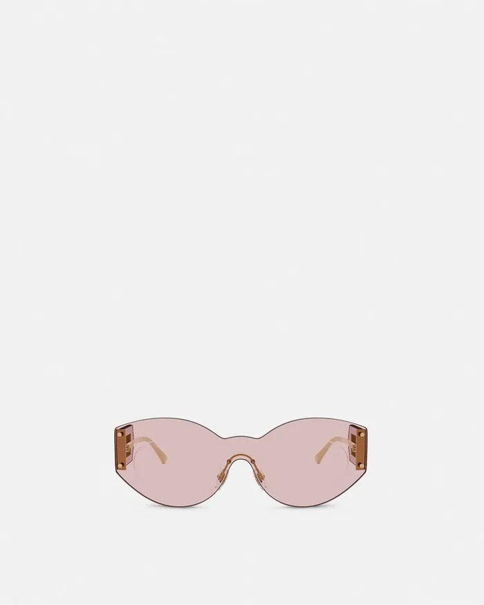 Sunglasses Women Versace Damier Plaque Shield Sunglasses Goldpink