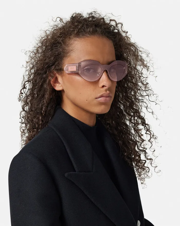 Sunglasses Women Versace Damier Plaque Shield Sunglasses Goldpink