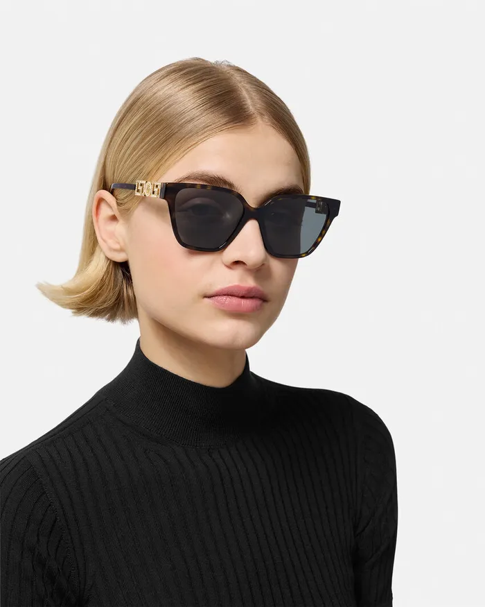 Sunglasses Women Versace Greca Strass Butterfly Sunglasses Blackgold