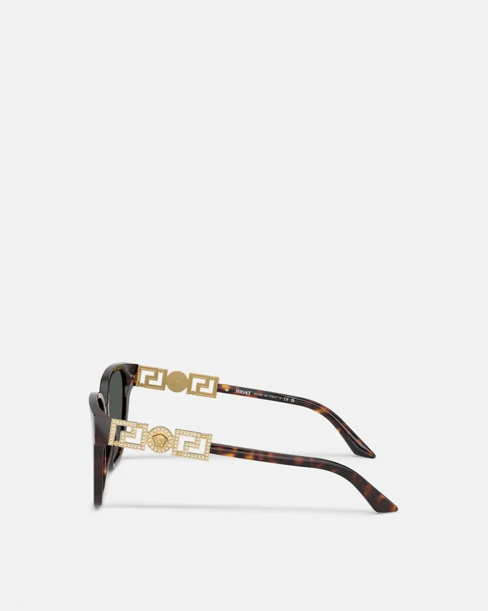 Sunglasses Women Versace Greca Strass Butterfly Sunglasses Blackgold
