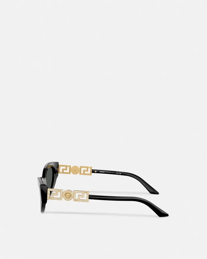 Sunglasses Women Versace Greca Strass CatEye Sunglasses Blackgold