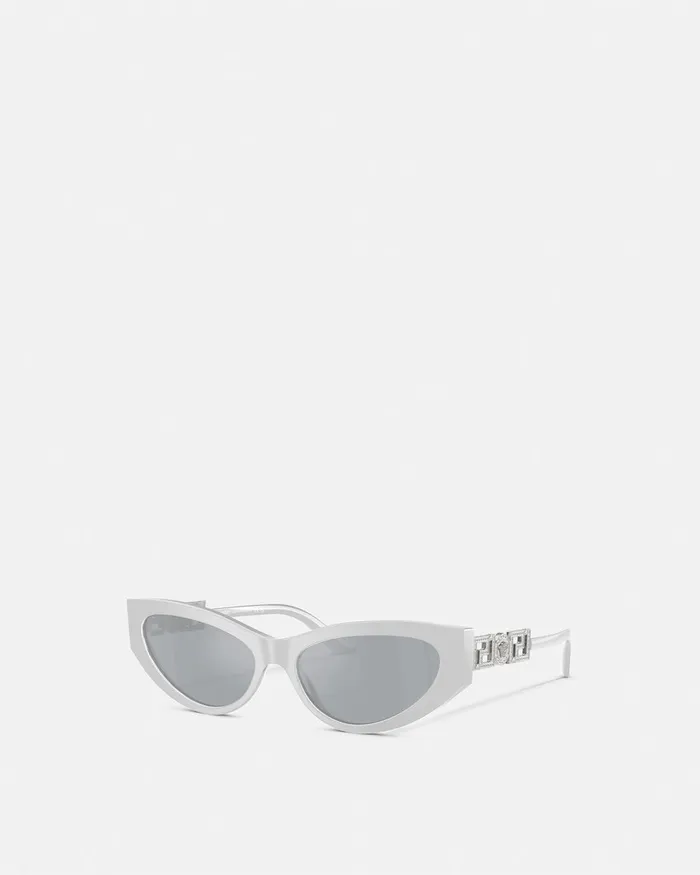 Sunglasses Women Versace Greca Strass CatEye Sunglasses Silver