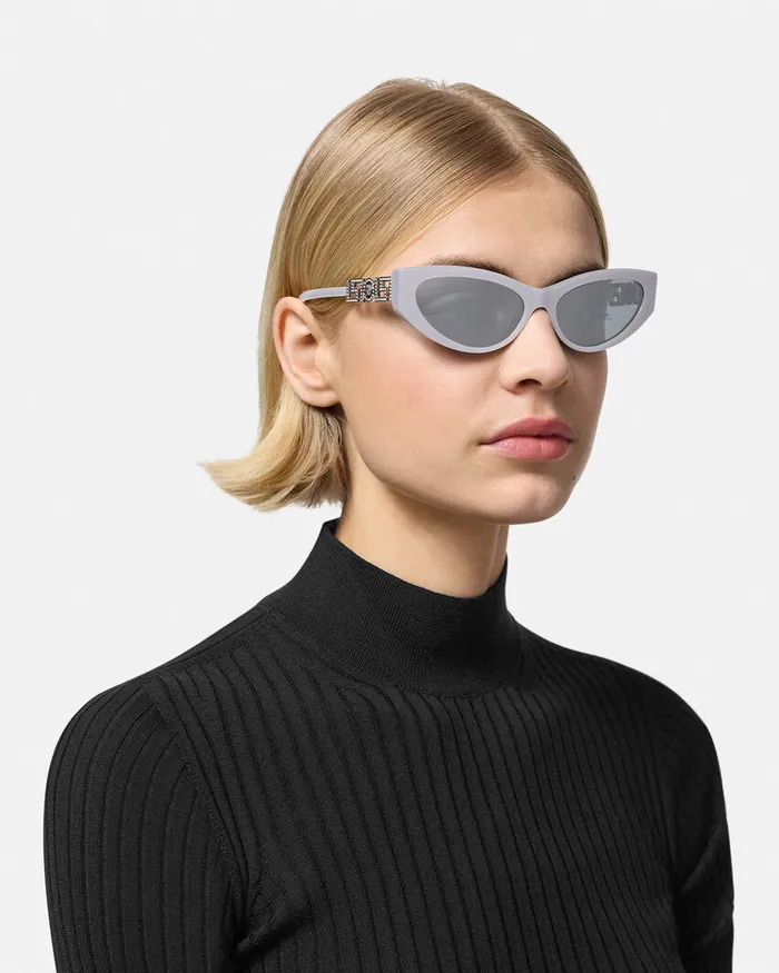Sunglasses Women Versace Greca Strass CatEye Sunglasses Silver