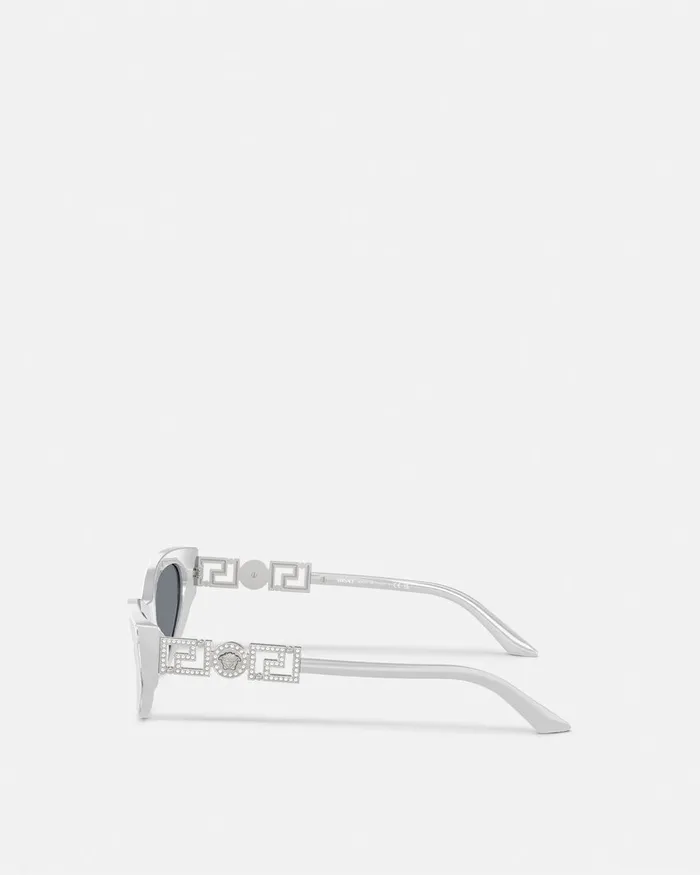 Sunglasses Women Versace Greca Strass CatEye Sunglasses Silver