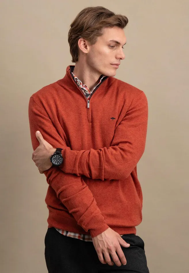 Sweater Men FYNCHHATTON Merinocashmere Sweater With A Troyer Collar Hazelnavylight Khakirustcloud Bluedark Emeraldsteel