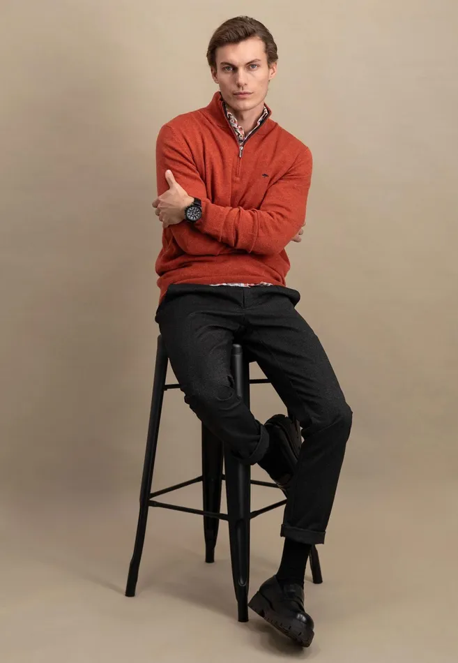 Sweater Men FYNCHHATTON Merinocashmere Sweater With A Troyer Collar Hazelnavylight Khakirustcloud Bluedark Emeraldsteel