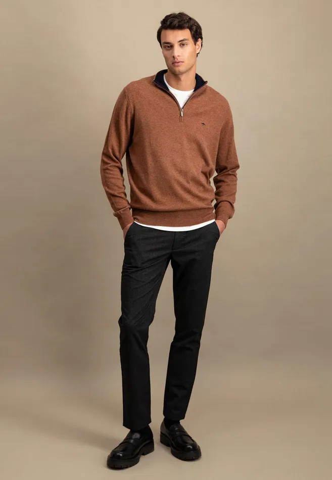 Sweater Men FYNCHHATTON Merinocashmere Sweater With A Troyer Collar Hazelnavylight Khakirustcloud Bluedark Emeraldsteel