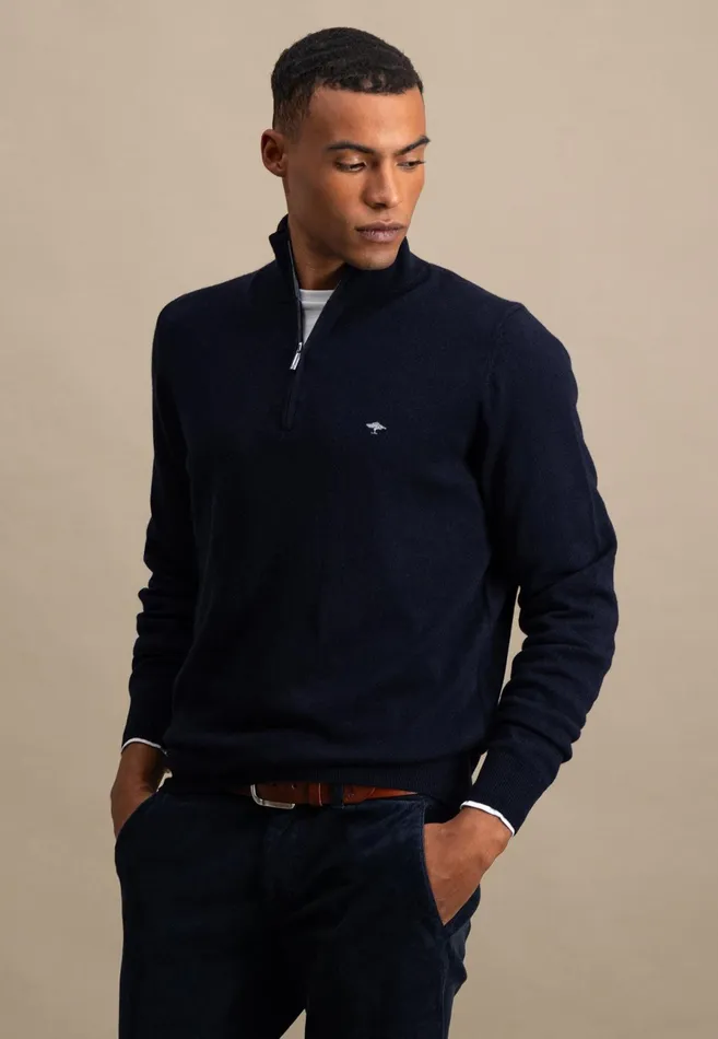 Sweater Men FYNCHHATTON Merinocashmere Sweater With A Troyer Collar Hazelnavylight Khakirustcloud Bluedark Emeraldsteel