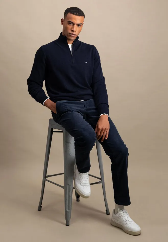 Sweater Men FYNCHHATTON Merinocashmere Sweater With A Troyer Collar Hazelnavylight Khakirustcloud Bluedark Emeraldsteel