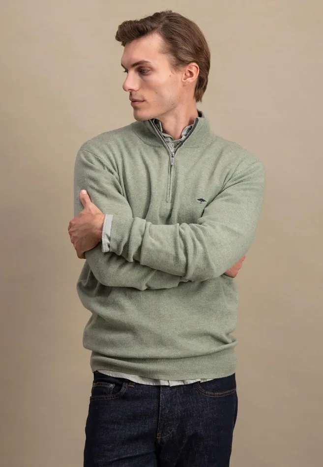 Sweater Men FYNCHHATTON Merinocashmere Sweater With A Troyer Collar Hazelnavylight Khakirustcloud Bluedark Emeraldsteel