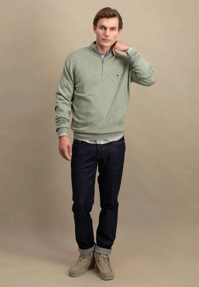Sweater Men FYNCHHATTON Merinocashmere Sweater With A Troyer Collar Hazelnavylight Khakirustcloud Bluedark Emeraldsteel