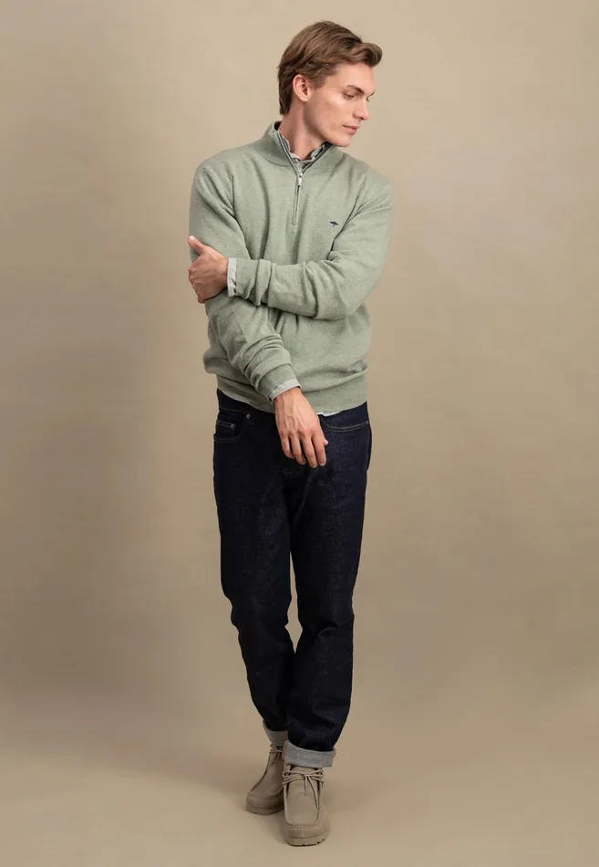 Sweater Men FYNCHHATTON Merinocashmere Sweater With A Troyer Collar Hazelnavylight Khakirustcloud Bluedark Emeraldsteel