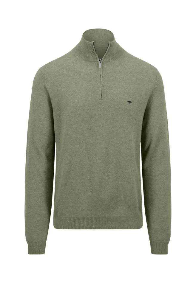 Sweater Men FYNCHHATTON Merinocashmere Sweater With A Troyer Collar Hazelnavylight Khakirustcloud Bluedark Emeraldsteel