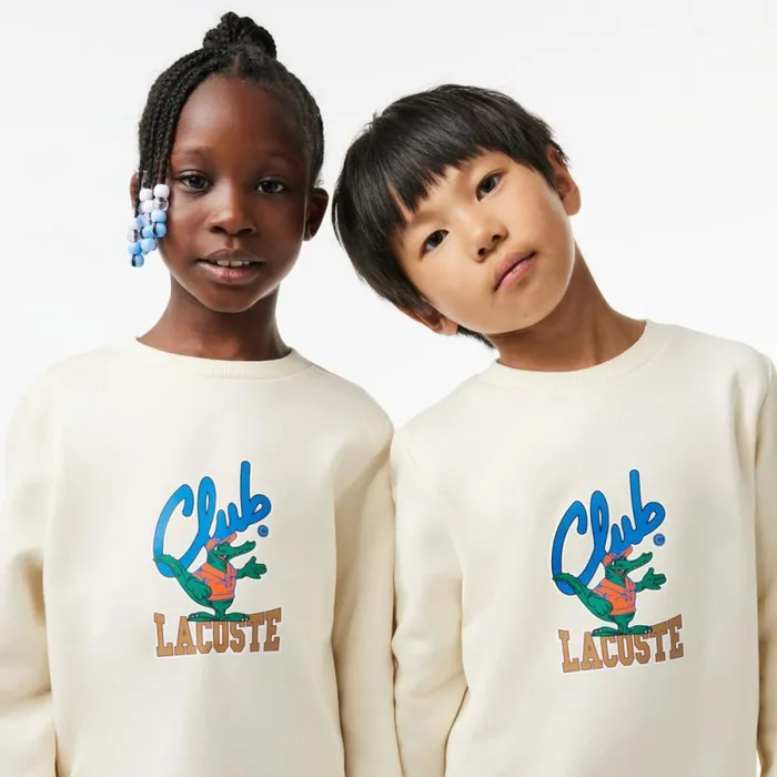 Sweaters and Sweatshirts Kids Lacoste Kids039 Contrast Signature Print Sweatshirt Cream Xfj