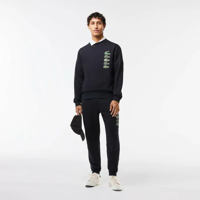 Sweaters and Sweatshirts Men Lacoste Men039s Classic Fit Croc Print Sweatshirt Abysm Blue Hde