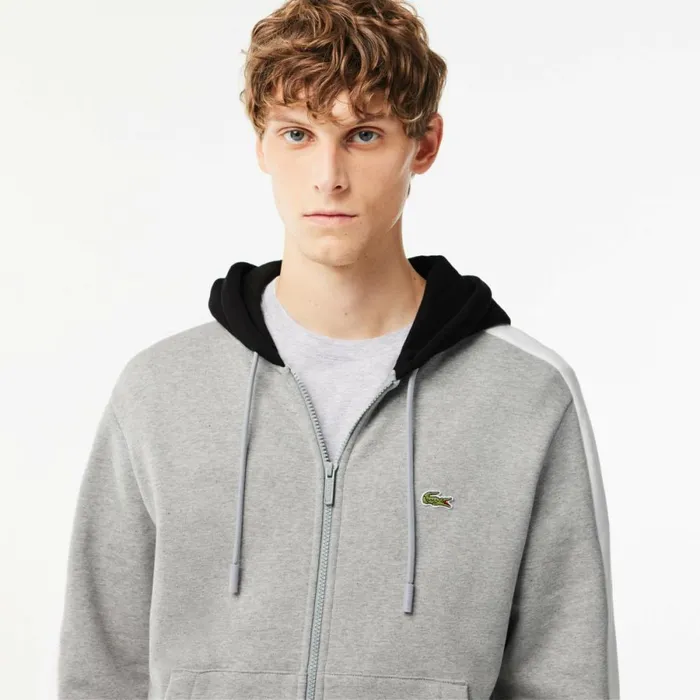 Sweaters and Sweatshirts Men Lacoste Men039s Colorblock Hoodie Grey Chine Black White Sj1