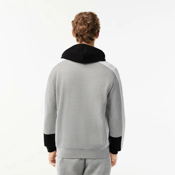 Sweaters and Sweatshirts Men Lacoste Men039s Colorblock Hoodie Grey Chine Black White Sj1