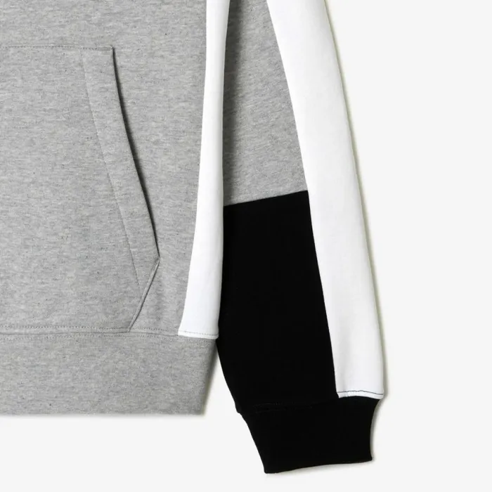 Sweaters and Sweatshirts Men Lacoste Men039s Colorblock Hoodie Grey Chine Black White Sj1