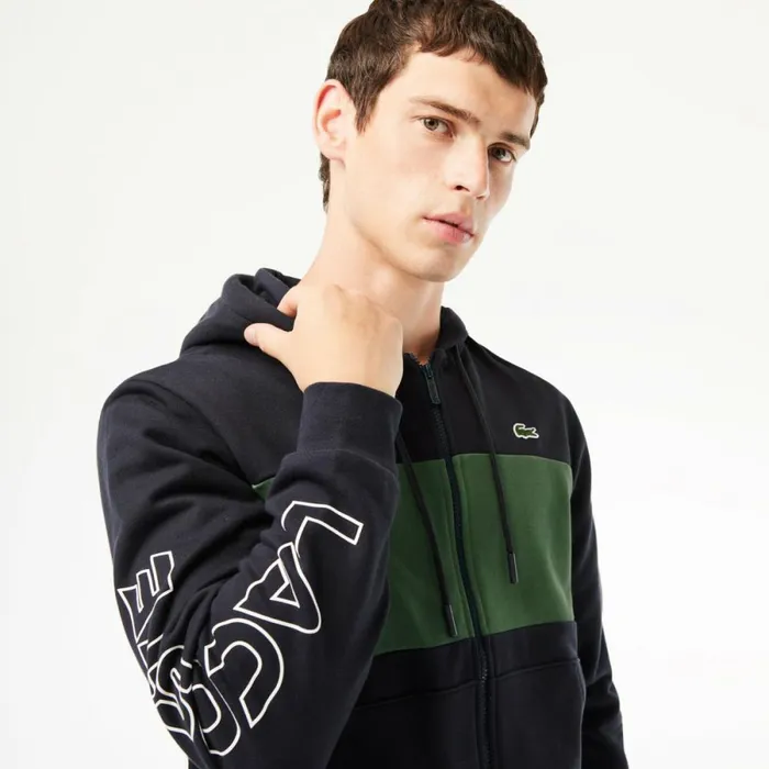 Sweaters and Sweatshirts Men Lacoste Men039s Colorblock ZipUp Hoodie Navy Blue Dark Green Mi7