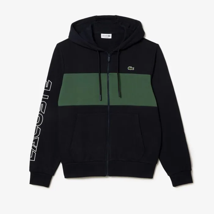 Sweaters and Sweatshirts Men Lacoste Men039s Colorblock ZipUp Hoodie Navy Blue Dark Green Mi7